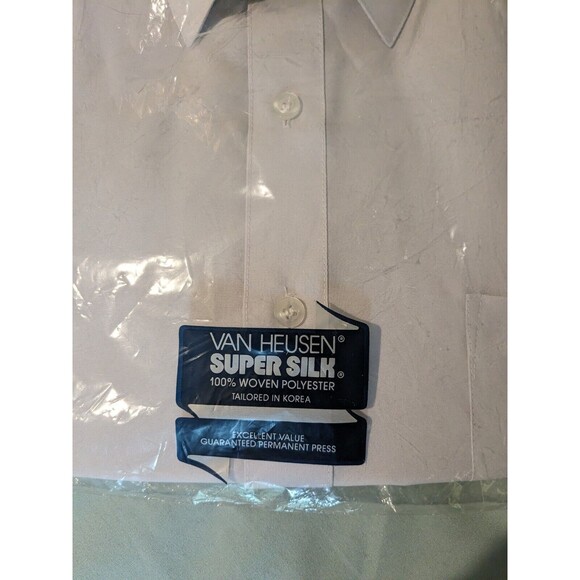 NOS Vintage VAN HEUSEN 16.5 Super Silk Button Up Lt Gray Short Sleeve Shirt M/L - Picture 4 of 5
